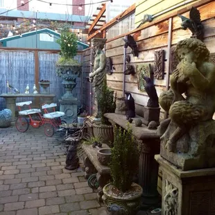 Backyard gargoyles and angel statues