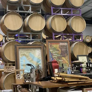 Wine barrels in tasting room
