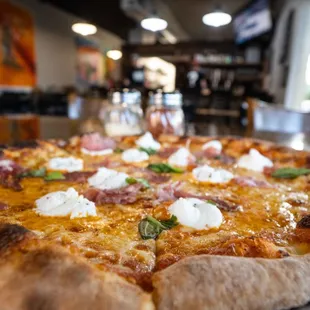 a close up of a pizza
