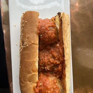 Meatball sandwich and they go big on those meatballs.