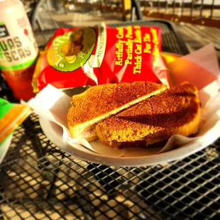 a sandwich and chips