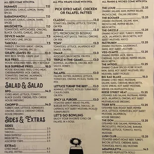 Updated menu as of 2/29/24