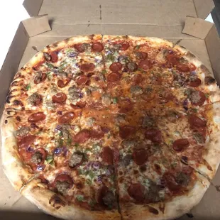 Large Sausage, Pepperoni, Onion and Green Peppers!