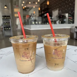 Left: Dirty Chai with Oat  Right: Vanilla Latte with Oat