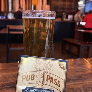 a pint of beer in a pub