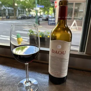 Wine and view from bar top side table