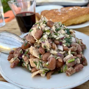 Borlotti bean, tuna abs red onion salad
