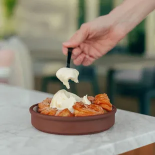 a plate of food being served