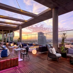 the rooftop bar with a view of the city