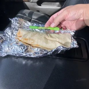 Sausage egg potato green chili burrito