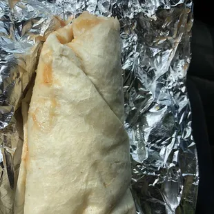 Sausage egg potato green chili burrito