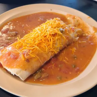 Breakfast burrito with chorizo and smothered