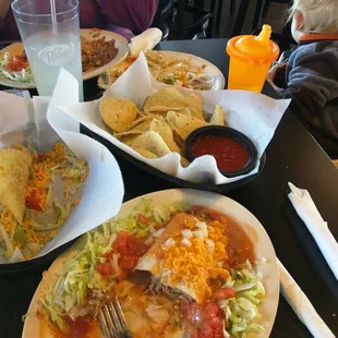 plates of food and drinks