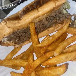 Half of the 12" Cheesesteak &amp; fries!