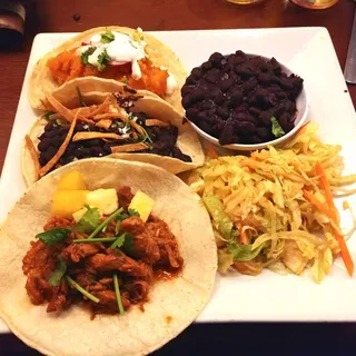 Taquiza 3 Taco Plate with Chipotle Beans and Asian Salad