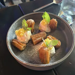 Churros with pineapple mascarpone ice cream.