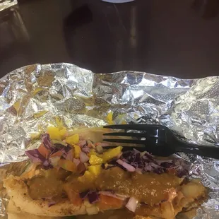 Baja fish taco. Nice size. Can actually be 2 tacos.