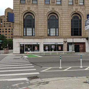 a street corner with a crosswalk