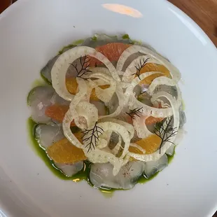 black bass crudo with orange and fennel