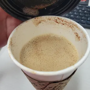 Cup not even full.