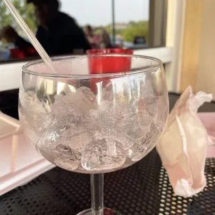 Ice left in the glass after my nearly $20 drink. THAT is expensive ice!!!