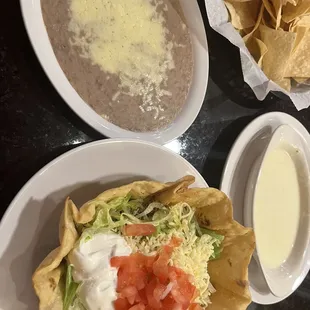 Taco salad with side of refried beans