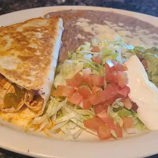 Chicken Quesadilla served with beans