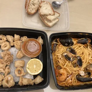 Calamari Fritti and Linguine Luciana