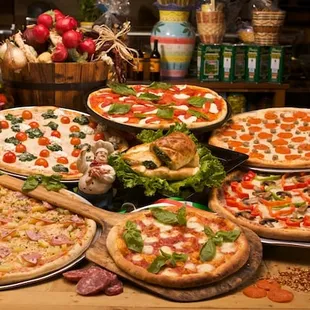 a variety of pizzas