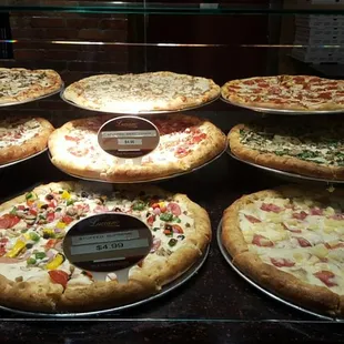 a variety of pizzas