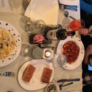 Gnocchi, Fettuccini Alfredo, Homemade Garlic Bread