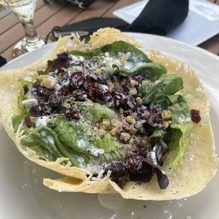 Cranberry salad in parmesan cheese bowl