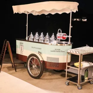 an ice cream cart at night