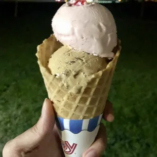 09.28.21 My medium 2 scoop, with coffee chocolate chip and strawberry. Yummmm!!!