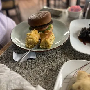 JP Jerk Burger with Macaroni Pie