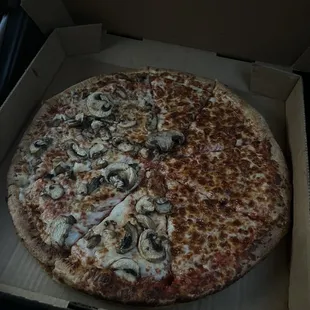 large pizza half mushroom and half cheese