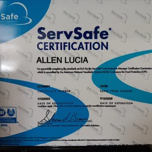 We are ServeSafe certified