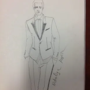 Men's Tuxedo Suit (shirt, jacket, cummerbund, and pants) designed and sketched by Nataliya Lucia Meyer.