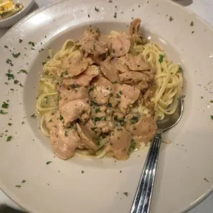 Mystery meat on noodles