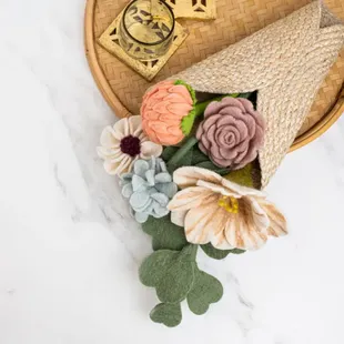 Handcrafted felt flowers from Nepal.