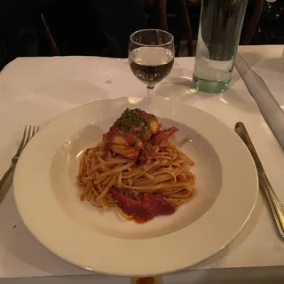 Whole Lobster Fra Diavolo over a Bed of Linguini