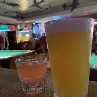 Voo Doo&apos;s IPA and a Mexican Candy Shot.