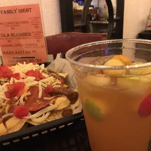 a plate of food and a drink