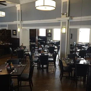 A spacious dining room accommodates various sizes of customer groups.  Booth and table seating is available.
