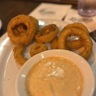 Onion rings with delicious dipping sauce!