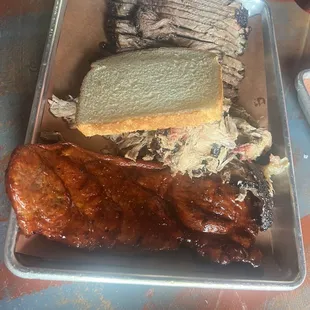 Brisket, Pulled Pork, Seasoned Steak and bread