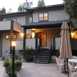 The lower entrance at the patio by the Fair play Cottage.