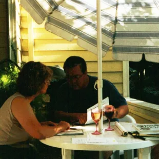 Cindy &amp; Daryl spent many hours on their patio in Ornage County working on the plans for Lucinda's Country Inn.