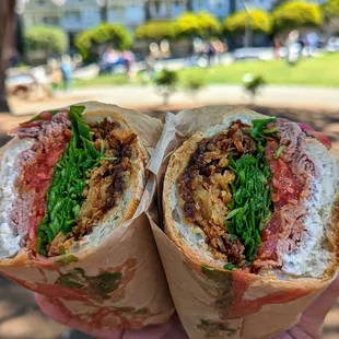 The Roast Beef (blue cheese mayo, onion jam, Thai BBQ sauce, arugula, pickled onions, crispy onions)