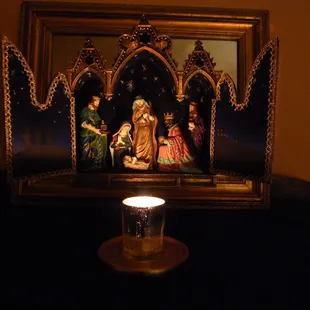 Nativity scene with glitter stars.